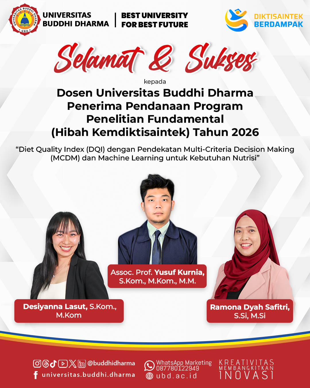 Dosen Penerima Pendanaan Program Penelitian Fundamental Hibah Kemdiktisaintek Tahun 2026 Tim 2