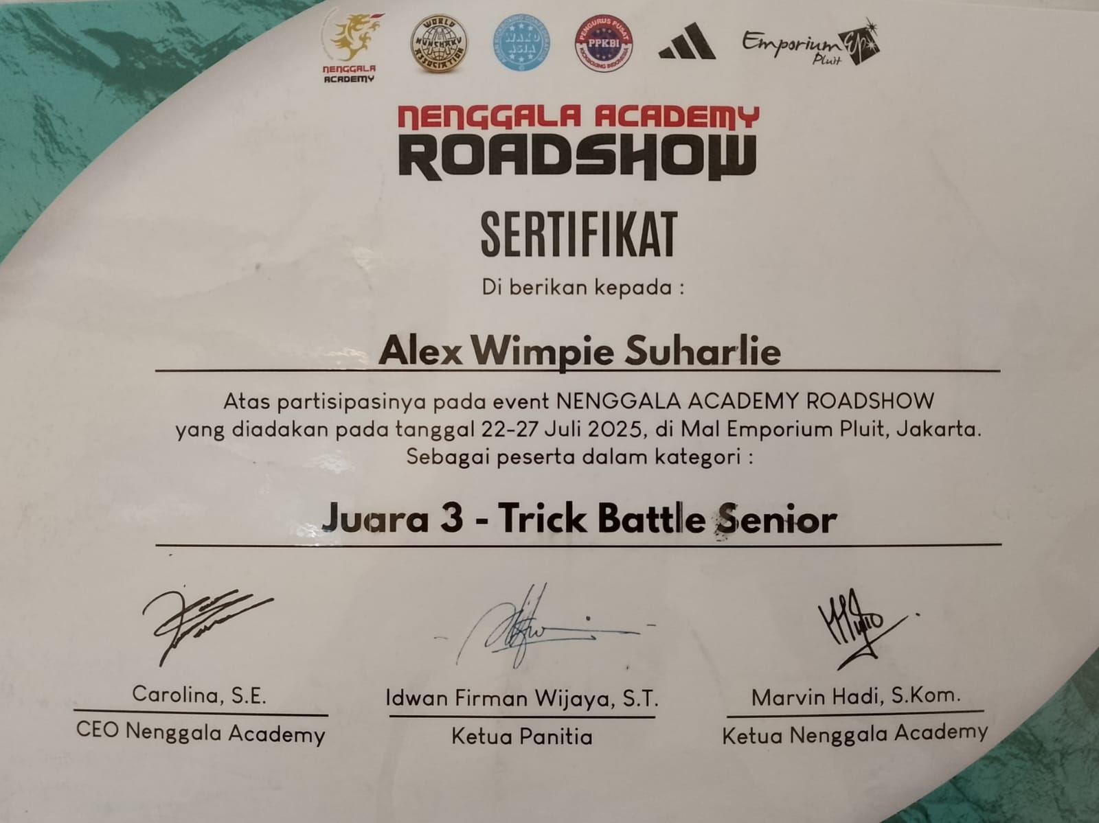 PRESTASI MAHASISWA BIDANG NON AKADEMIK Program Studi Teknik Informatika Alex Wimpie