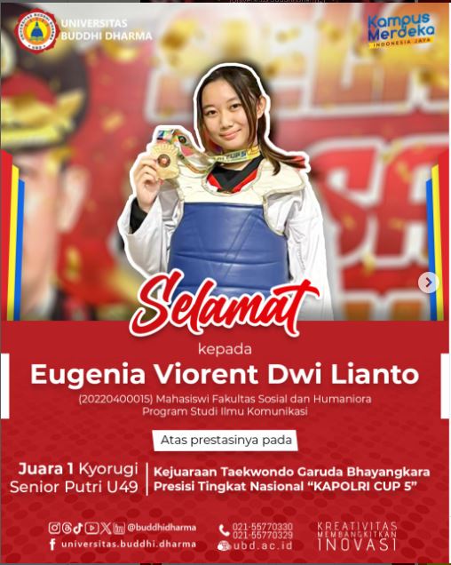 Selamat telah meraih Juara 1 pada Kejuaraan Taekwondo Garuda Bhayangkara Presisi Tingkat Nasional